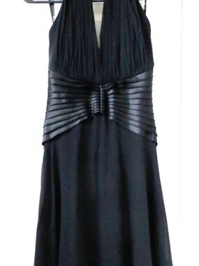 Vtg 90s TADASHI Shoji Black Silk Chiffon Halter Y2K Dress Sz US 14